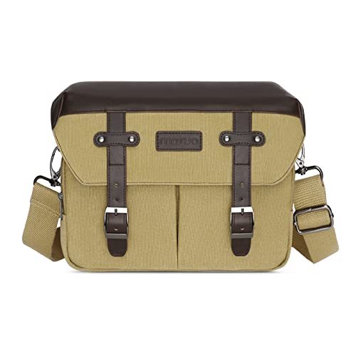 MOSISO Camera Case Crossbody Shoulder Messenger Bag, DSLR/SLR/Mirrorless Photography Vintage PU Leather Flap Gadget Bag with Rain Cover Compatible with Canon/Nikon/Sony Camera and Lens, Khaki - color: Khaki