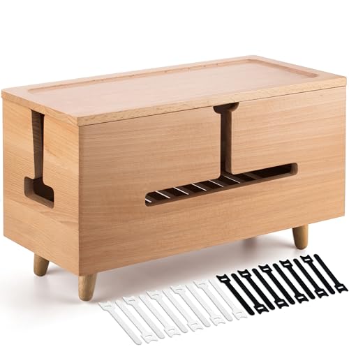 Large Cable Management Box - Organizer for Electrical Cords and Power Strips - Conceal Desk and Floor Cables - Storage Solution for Cord Hider and Organization (Natural Wood) - color: Natural Wood