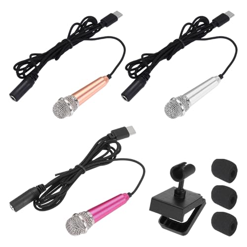 MECCANIXITY 3 Pcs Mini Microphone, Mini Mic Tiny Microphone Phone Type C Mic Small Microphone with Bracket, Sponge Cover for Record Phone Voice, Gold/Silver/Hot Pink - color: Gold/Silver/Hot Pink