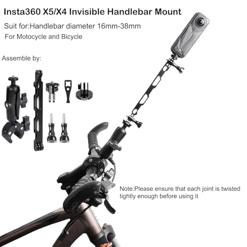 PellKing Bike Motorcycle Handlebar Mounting Bundle Kit for Insta360 X5/X4,Action 5 Pro/4/3, Included 360 Rotation Handlebar Mount,1/4" Adapter Helmet Adhesive Stick,Backpack Clip,Screen Protector