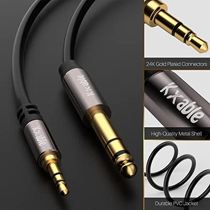 Kxable 3.5mm to 6.35mm Stereo Audio Cable 15 Feet, 1/4 to 1/8 inch Headphone Cable Jack, Hi-Fi Sound, Gold Plated Connectors, OFC Core, Black Cable (with 5 pcs Cable Ties) - size: 15 Feet