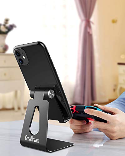 CreaDream Adjustable Cell Phone Stand, Phone Stand, Cradle, Dock, Holder, Aluminum Desktop Stand Compatible with Phone Xs Max Xr 8 7 6 6s Plus SE Charging, Accessories Desk,All Mobile Phones-Black - color: Black