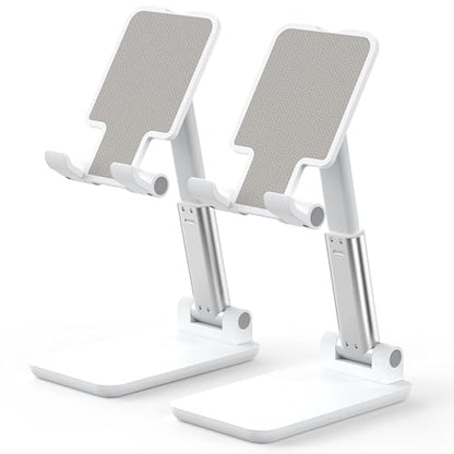 Cell Phone Stand, Adjustable Angle and Height Cell Phone Holder for Desk, Foldable and Portable, Anti-Slip Silicone Pad, Compatible with All Mobile Phones and 4-8 Inch Devices (White&White) - color: White&White
