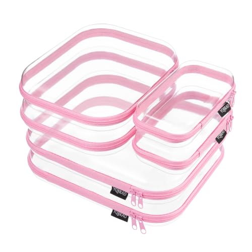 YQBRAO 6 Pack Soft Pink Clear Hard Shell Zipper Case, 1.2mm Crush-Proof Makeup Bag & Skincare Organizer, Heavy Duty Travel Pouches for Toiletries, Art Supplies & Daily Carry (2L+2M+2S) - color: Pink, size: 6 Pack (2L+2M+2S)