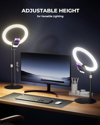 UBeesize 12" Desk Ring Light with Stand & Phone Holder - Adjustable Studio Light for Photography，Zoom Meetings, YouTube, TikTok, Live Streaming