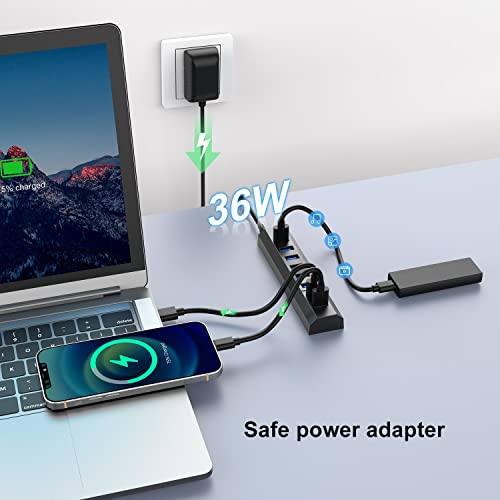 RAOYI Powered USB 3.0 Hub, 8 Ports High Speed USB 3.0 Hub Splitter with 36W Power Adapter, 3.3ft Cable and Smart Fast Charger USB Hub for Laptop, PC, Mobile HDD, Mulitple Devices (Gray) - size: Gray, style: 8-Port 36W Trapezoid
