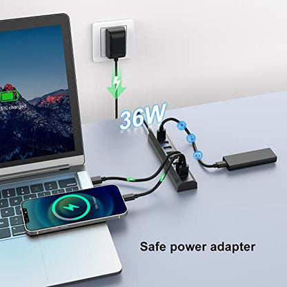 RAOYI Powered USB 3.0 Hub, 8 Ports High Speed USB 3.0 Hub Splitter with 36W Power Adapter, 3.3ft Cable and Smart Fast Charger USB Hub for Laptop, PC, Mobile HDD, Mulitple Devices (Gray) - size: Gray, style: 8-Port 36W Trapezoid