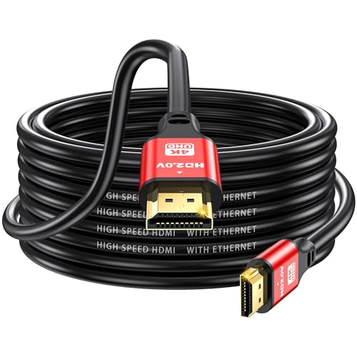 30FT Long HDMI Cable 4K60Hz, High Speed 4K HDMI Cable with Gold Plated Connectors, Red Aluminum Housing, for Projector, TV, Conference Room, Office Setup, Wall Mount, Presentation Display. - size: 30FT
