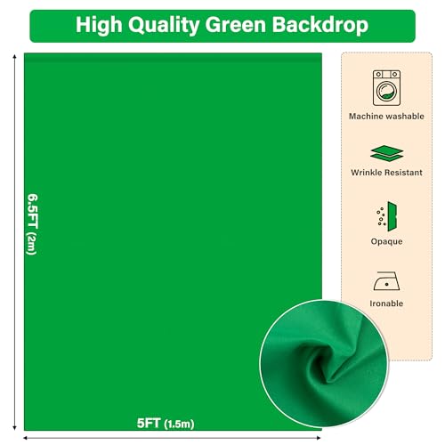 Green Screen Backdrop Kit 6.5X5ft,Portable greenscreen Background with Stand,Adjustable T-Shape Photo Backdrop Stand for Photography, Streaming,Video,Studio,Party,Zoom