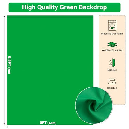 Green Screen Backdrop Kit 6.5X5ft,Portable greenscreen Background with Stand,Adjustable T-Shape Photo Backdrop Stand for Photography, Streaming,Video,Studio,Party,Zoom