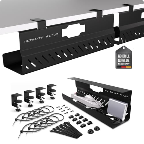 Under Desk Cable Management Tray no Drill – Wire Management - Cord Organizer – Huge Load Capacity – Under Desk Cable Tray no Drill (Black, 2 Pieces Set) - color: Black, size: 2 pieces set