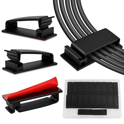 Self Adhesive Cable Management Clips, Line Clips, Cable Organizers, TV PC Line Clips, Ethernet Cable Clips Under Desks - Durable PA66 Material, Easy to Install (Black) (20)