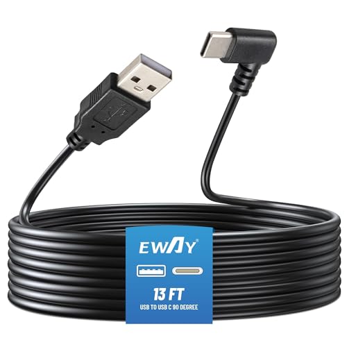 EWAY USB C Dash Cam Power Cord (13FT/4M), 90 Degree USB-A 2.0 to Type-C Cable REQUIRES 2.5A Input - USBC Replacement Power Supply for Front Rear View Mirror Dashcam Dashboard Recorder Recording Camera
