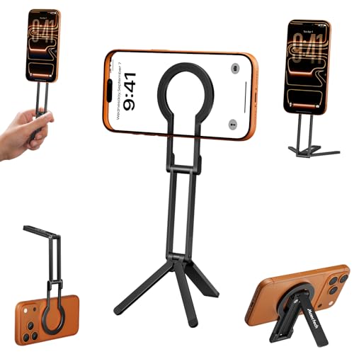 Foldable Magnetic Phone Tripod for MagSafe for Smartphone Stand | 360° adjustable,3-in-1 grip&stand selfie stick,for Magsafe accessories,pocket lightweight,for live stream,travel photography