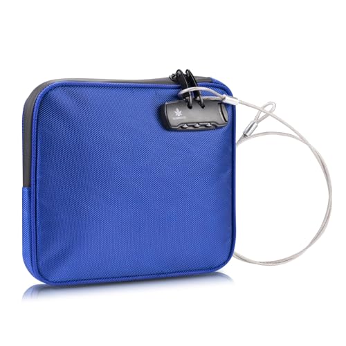 KOSMCCO Beach Locking Bag, Portable Safe, 9x7.5 Inch, Blue | Anti-Theft Design, Security Cable Included, Holds Phone Wallet and Keys, Ideal for Beach Pool Cruise and Travel - color: Blue