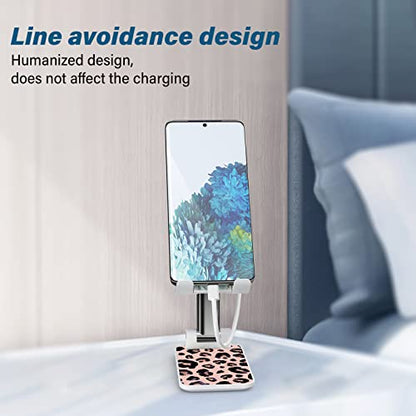 Foldable Phone Holder for Desk, Angle Adjustable Cell Phone Stand, Suitable for iPhone, Samsung & Other Smartphones - color: Leopard Print
