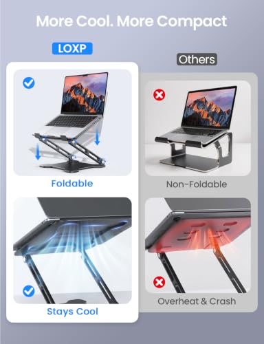 LOXP Adjustable Laptop Stand for Desk, Metal Foldable Laptop Riser Holder, Portable Ventilated Cooling Desk Book Shelf, Ergonomic Computer Notebook Stand Compatible with 10-15.6" Laptops - color: Classic Black