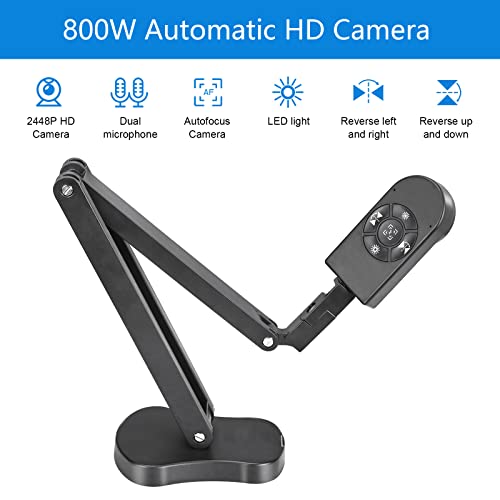 4K USB Document Camera for Teacher, 8MP Webcam & Visualiser for A3 Size with Dual Microphones, 3-Level LED Light, Image Invert, Foldable for Live Demo, Work with Windows, macOS and Chrome OS