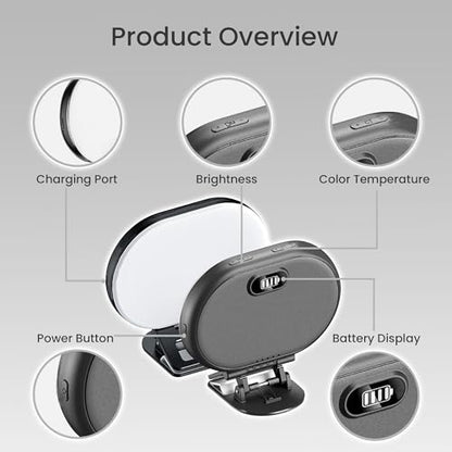 Clip On Selfie Light for Phone & Laptop, 60 LED Portable Selfie Light, Rechargeable 2000mAh Ring Light with 3 Modes 10 Brightness for Zoom, TikTok, Webcam, Makeup & Video Recording, Studio Lighting