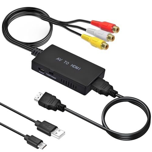 RCA to HDMI Converter,AV to HDMI Adapter,RCA to HDMI Composite Audio Video Converter Compatible with PS1, PS2, PS3, STB, Xbox, VHS, VCR,Black-Ray DVD Players