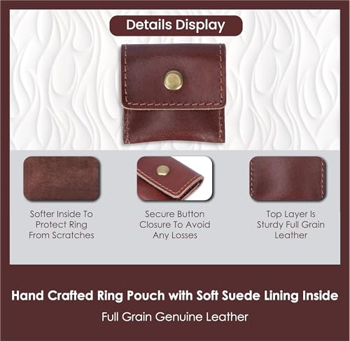 Leather Ring Pouch, Brown Leather Jewelry Holder, Wedding Case for Men and Women - Full Grain Pouch for Engagement Handcrafted Bridal Jewellery Storage, Guitar Picks Camera SD Card Holder - color: Wine