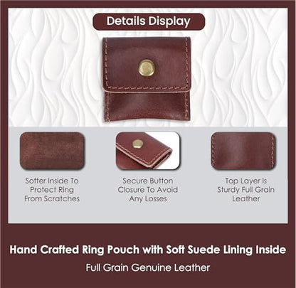 Leather Ring Pouch, Brown Leather Jewelry Holder, Wedding Case for Men and Women - Full Grain Pouch for Engagement Handcrafted Bridal Jewellery Storage, Guitar Picks Camera SD Card Holder - color: Wine