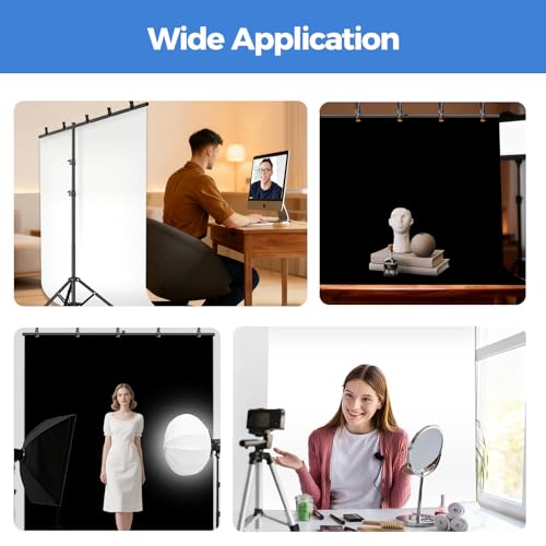 EMART Photo Backdrop with Stand Kit 6.5x5ft, Photography Black and White 2-in-1 Revisible Background Screen with Portable T-Shape Support and 5 Clamps for Video Recording Meeting Self Tape