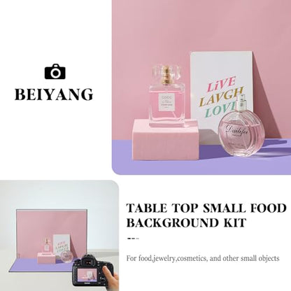 BEIYANG Photo Backdrop Board with 10PCS Background Paper, 16x11.5 Inch Pink & Purple Photo Background for Table Top Food, Product,Jewelry, Background Table Top Kit - Flat Lay Props