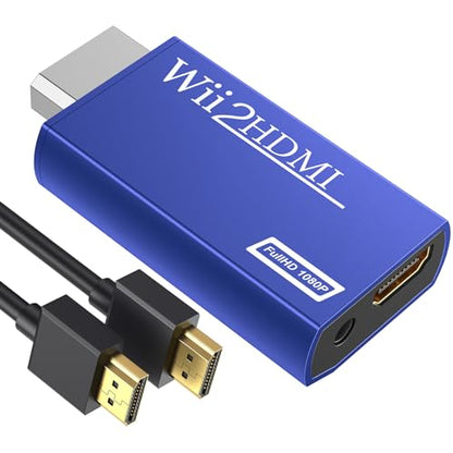 GANA Wii to HDMI Converter Adapter with Hdmi Cable Connect Wii Console to HDMI Display in 1080p Output Video with 3.5mm Audio Supports All Wii Display Modes Blue - color: wii to hdmi Blue
