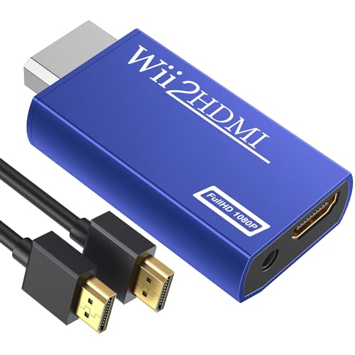 GANA Wii to HDMI Converter Adapter with Hdmi Cable Connect Wii Console to HDMI Display in 1080p Output Video with 3.5mm Audio Supports All Wii Display Modes Blue - color: wii to hdmi Blue