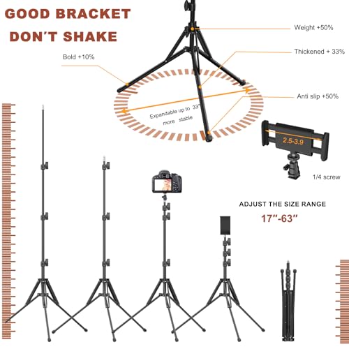 Ring Light 18" with Stand, 55w 6700K LED Light,63" Tripod,Multi-Angle Adjustable Phone Stand, for iPhone and Android Phones, CRI95, Suitable for YouTube, TikTok, Selfies (Black, 18") - color: black