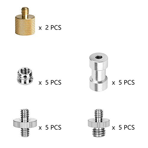 22Pack ChromLives Camera Screw Adapter 1/4 to 1/4 Screw to 3/8 Tripod Adapters Converter Brass Screws Spigot Mount Set for Camera Tripod Monopod Ballhead Flash Light,Combo Pack - color: 22Pcs Camera Screw