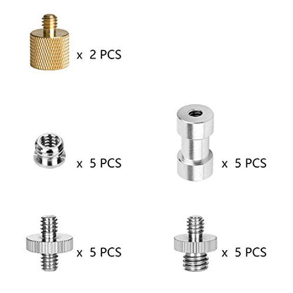 22Pack ChromLives Camera Screw Adapter 1/4 to 1/4 Screw to 3/8 Tripod Adapters Converter Brass Screws Spigot Mount Set for Camera Tripod Monopod Ballhead Flash Light,Combo Pack - color: 22Pcs Camera Screw