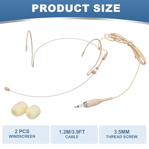 MECCANIXITY Ear Hook Headset Microphone, Double Over Ear Set Hanging Omnidirectional Wired Audio Condenser Microphone Headset with 3.5mm Thread Screw Plug 3.9ft Cable, Beige - color: Beige, style: 3.5mm Thread Screw Plug