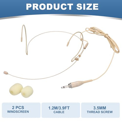 MECCANIXITY Ear Hook Headset Microphone, Double Over Ear Set Hanging Omnidirectional Wired Audio Condenser Microphone Headset with 3.5mm Thread Screw Plug 3.9ft Cable, Beige - color: Beige, style: 3.5mm Thread Screw Plug