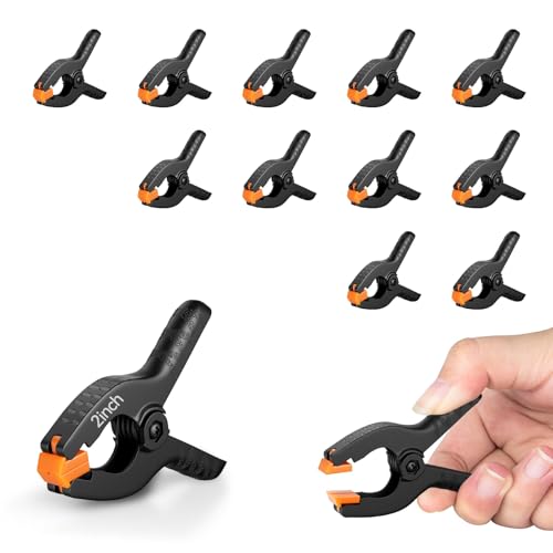EMART 12 Pack Heavy Duty Spring Clamps 2 Inch Plastic Large Professional Backdrop Clips Clamps for Backdrop Stand, Pool Cover, Photography Studio, Balloon arch, Woodworking, Crafts, Tarp - color: Black and Yellow, size: 2inch