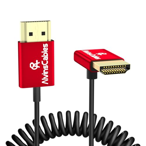 Alvin's Cables 8K 2.1 HDMI Cable 48Gbps 8K@60Hz 4K@120Hz High Speed Φ2.4mm Ultra-Thin HDMI for Sony A7 A9, BMPCC, for Canon C70, for Atomos Ninja, for Feelworld, Straight to Down Angle Coiled - color: Down to Straight, size: 11.8in-31.5in Coiled