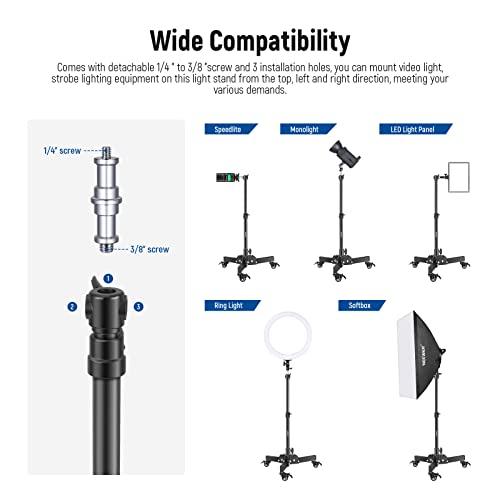 NEEWER Pack of 2 Heavy Duty Light Stands with Wheels, 2.4 Feet Max. Height, Foldable Tripod for Low Angle Shooting, Lighting Stand for Softbox, Monolight and Other Photography Equipment, ST72 - style: 2 Pack