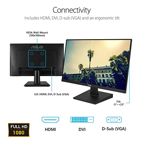 ASUS 24 Inch Desktop Monitor - 75Hz, Full HD (1920x1080), IPS, Frameless, Adaptive-Sync, Eye Care, HDMI, D-Sub DVI-D - VA24EHE - style: 75hz Frameless
