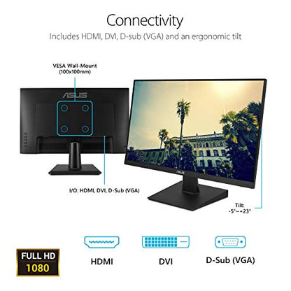 ASUS 24 Inch Desktop Monitor - 75Hz, Full HD (1920x1080), IPS, Frameless, Adaptive-Sync, Eye Care, HDMI, D-Sub DVI-D - VA24EHE - style: 75hz Frameless