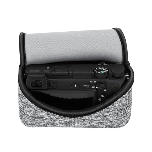 KIWIFOTOS Neoprene Camera Sleeve for Fuji X-T30 III A6600+18-55mm Lens | 6mm thick Neoprene Pouch for fits Camera≤4.9x2.9x5". Scratch-resistant. Touch-fastening flap. without strap - color: Camera Sleeve Gray