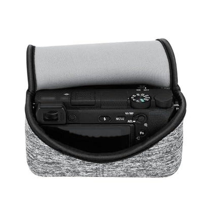 KIWIFOTOS Neoprene Camera Sleeve for Fuji X-T30 III A6600+18-55mm Lens | 6mm thick Neoprene Pouch for fits Camera≤4.9x2.9x5". Scratch-resistant. Touch-fastening flap. without strap - color: Camera Sleeve Gray