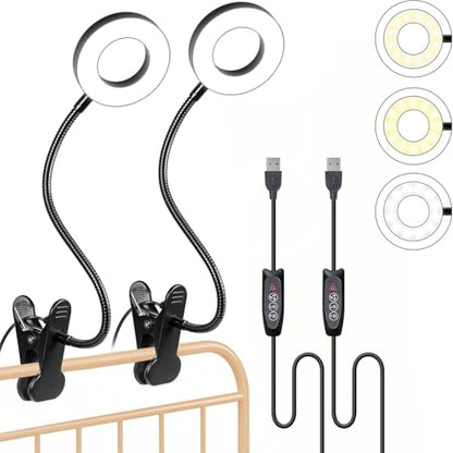 Foneso Desk Lamp Clip on Light, 48 LEDs USB Lamp with 3 Color Modes 10 Brightness Levels, 360° Flexible Gooseneck Eye Protection Bed Night Light for Reading, Makeup, Office, Pack of 2 - size: 2 Pack