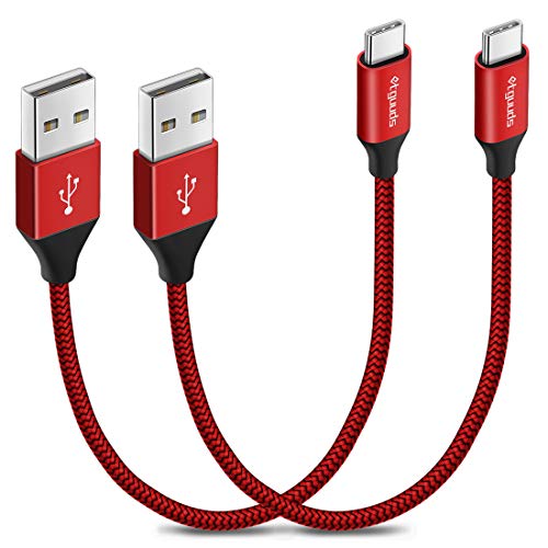 etguuds USB to USB C Cable 1ft, 2-Pack Short USB A to Type C Charger Cord Fast Charging for Samsung Galaxy A17 A16 A15 A26 A36 A56, S25 S24 S23 S22 S21 S20 S10 Note 20, for iPhone 17 16 15, Moto - color: Red, size: 1ft