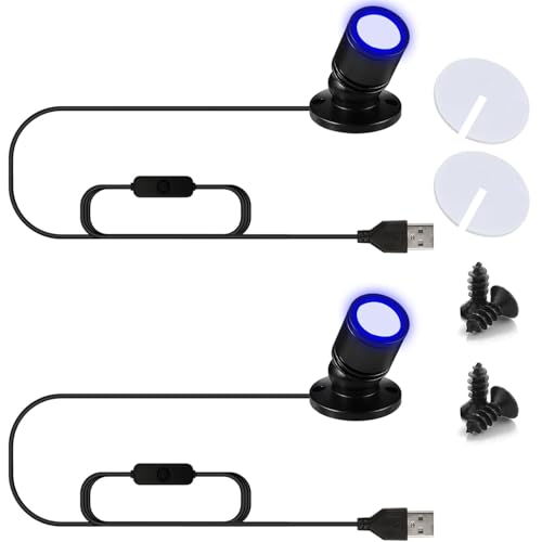 USB Powered Mini Spotlights for Displays 2-Pack – 5V Small LED Spot Lights Indoor, 7 Color Options, Compact USB Spotlight for Display Cases, Shelves, Cabinets, and Artwork (2PACK Blue Light) - color: 2PACK Blue Light
