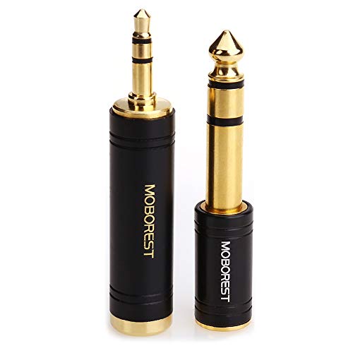 MOBOREST 3.5mm to 1/4 (6.35mm) Stereo Pure Copper Adapter, 1/8 Inch to 1/4 Inch Stereo Adapter, Can be Used Conversion Headphone adapte, amp adapte, Black Fashion 2-Pack - color: BLACK