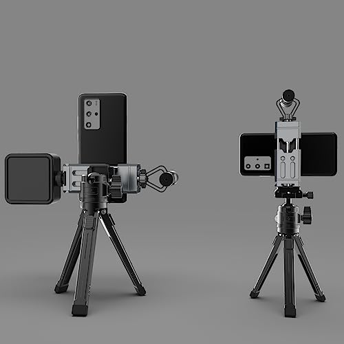 Aluminum Phone Mount for Tripod, Adjustable Phone Tripod Mount with Cold Shoe & Arca Swiss Quick Release Plate,Universal Adjustable Clamp Suitable for iPhone 14 pro/13 Pro/12/11/Samsung - color: Gray