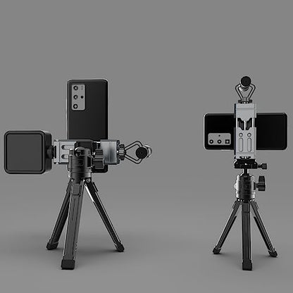 Aluminum Phone Mount for Tripod, Adjustable Phone Tripod Mount with Cold Shoe & Arca Swiss Quick Release Plate,Universal Adjustable Clamp Suitable for iPhone 14 pro/13 Pro/12/11/Samsung - color: Gray