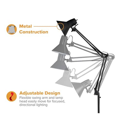 Bostitch Office VLF100F Swing Arm Metal Floor Lamp, 72" Tall with Multi-Joint Adjustment, Includes Replaceable LED Bulb (VLF), Black - style: Floor, Black