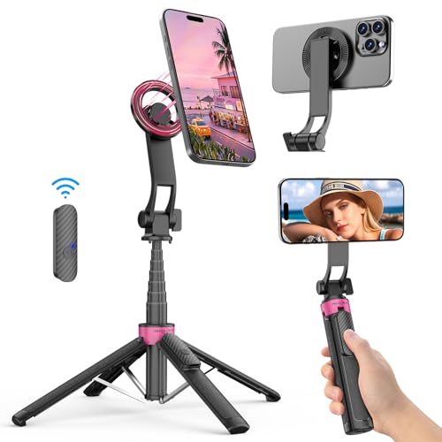3-in-1 Magnetic Selfie Stick Tripod for iPhone/Android, 37'' 360° Rotation Phone Tripod with Wireless Remote, 4-Leg Extendable Phone Tripod for Hands-Free Video Recording,Gym,Travel Selfies - color: Black